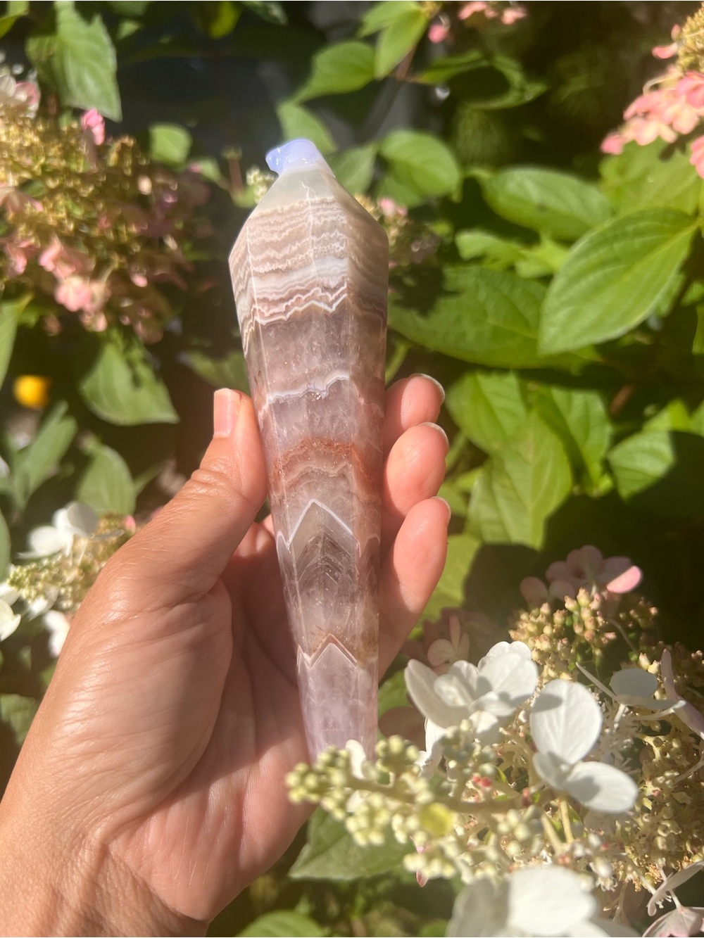 Amethyst (6) lace agate wand with stand | Crystal